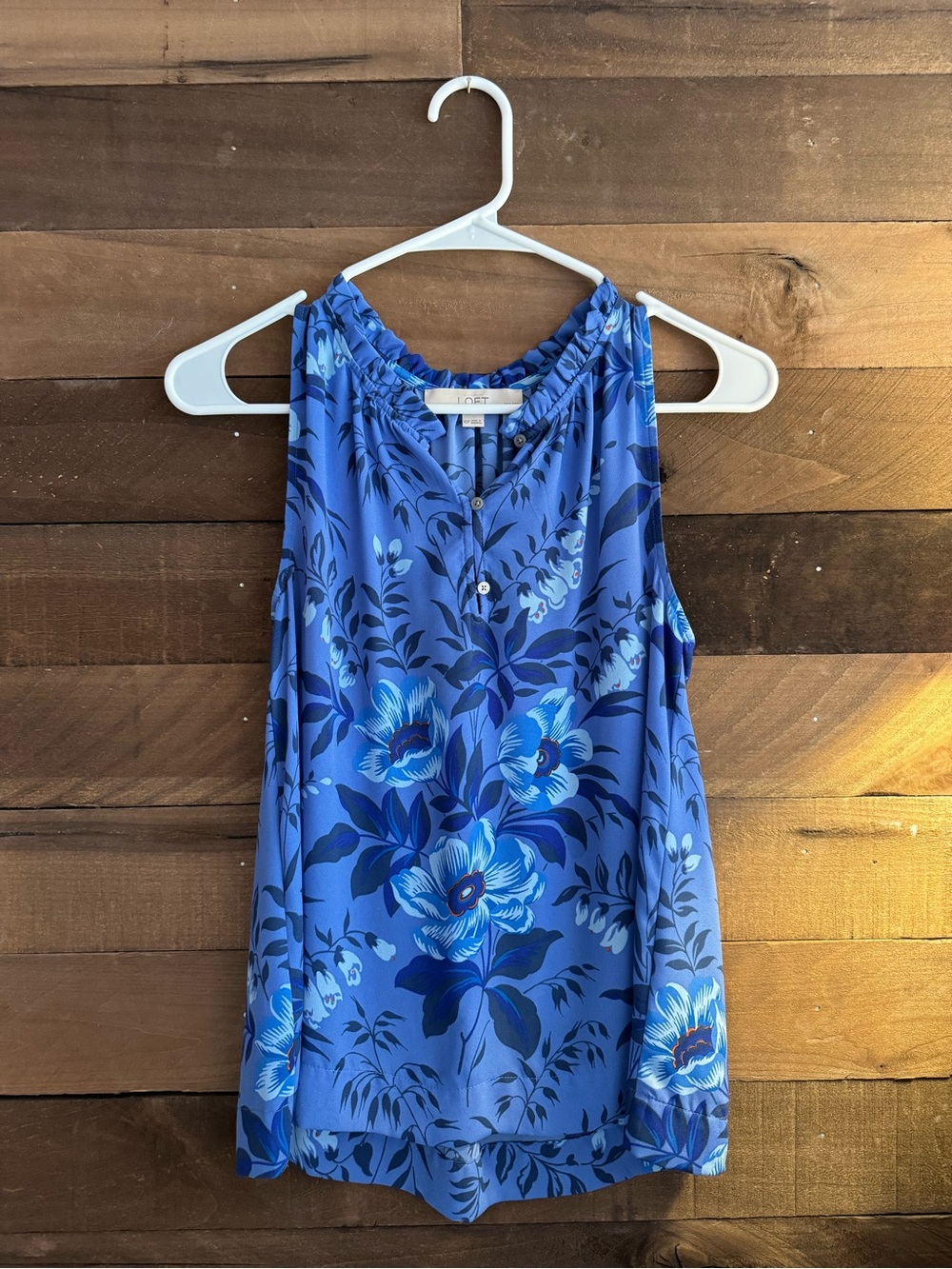 LOFT Floral Ruffle-Neck Sleeveless Tunic